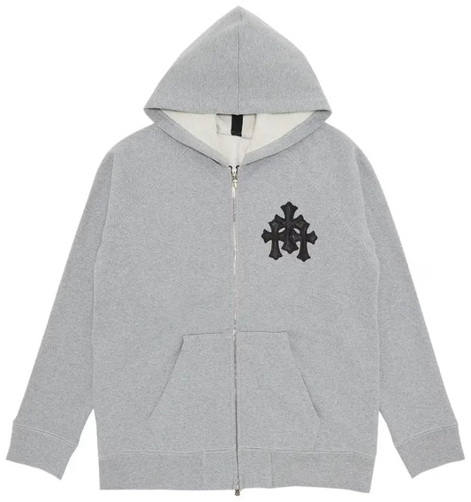 Triple Leather Cross Zip Up Hoodie by Chrome hearts