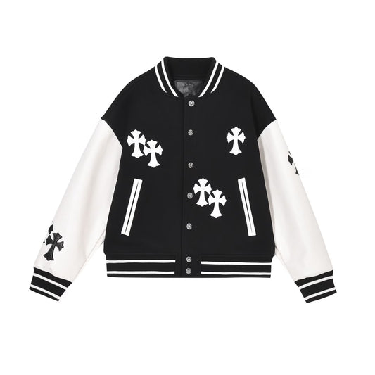 Varsity Jacket Black/White Leather Sleeves by Chrome Hearts