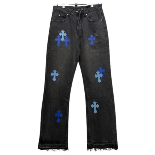 Black and Blue Cross Jeans by Chrome Hearts