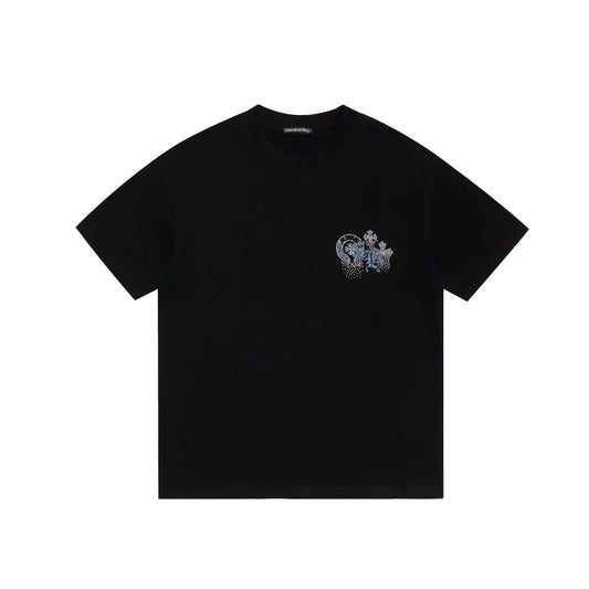 Chrome Hearts Black Blue Crystal Cross Logo Tee by Chrome Hearts